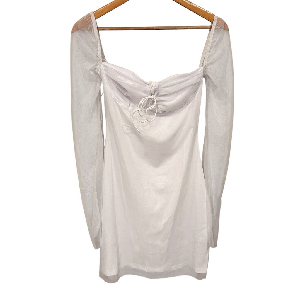 White Long Sleeve Halter Dress Tie Y2K Coquette Fairy Angelic Party Size S